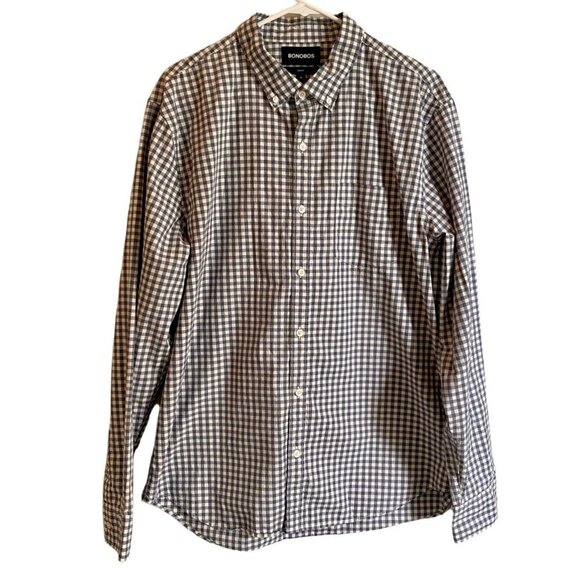 Bonobos Blueish Grey Checkered Long Sleeve Button Down Shirt Slim Fit XL - Picture 2 of 10